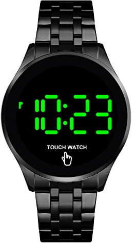 Gosasa Orologio da polso in acciaio inox con touch screen digitale LED, impermeabile, per uomo e donna, sportivo, casual, nero, Digitale