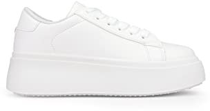 BOSANOVA Zapatillas Blancas con Detalle de Pieza Trasera y Ligera Suela Lisa de Plataforma con 5 cm. Cierre con Cordones al Tono. Calzado para Mujer Blanco 39