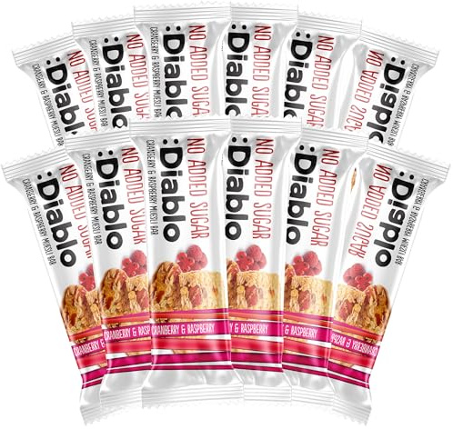 Diablo Cranberry & Raspberry Muesli Bar – No Added Sugar Healthy Snacks Breakfast Bar Sweetened with Maltitol, Low Sugar Snacks Food Great for Gifting, Work, School, or Travel – 30g Each (Pack of 28)
