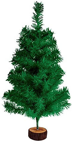 FINGOOO 2ft/60cm Artificial Christmas Tree with Wood Base, Tabletop DIY Xmas Home Indoor Decorations and Gift, Green