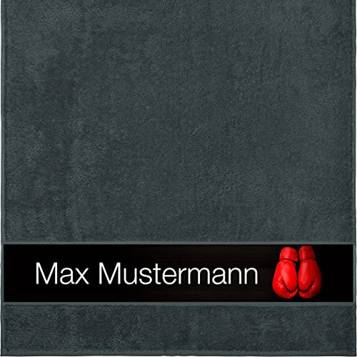 Manutextur Duschtuch mit Namen - personalisiert - Motiv Boxen - viele Farben & Motive - Dusch-Handtuch - anthrazit - Größe 70x140 cm - persönliches Geschenk mit Wunsch-Motiv und Wunsch-Name