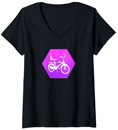 Womens High-Riser wheelie Bike Seventies 70s Old School Hipster V-Neck T-Shirt