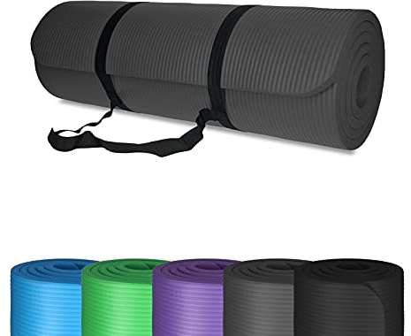 TP Komfort Yoga-Matte inkl. Trage-Gurt, Sport-Matte für Pilates, Gymnastik, Fitness-Workout, pflegeleichter Schaumstoff, rutschfest und gelenkschonend (Grau)