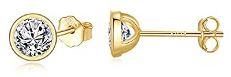 SNORSO Boucles d'oreilles Femme Argent 925, Clous d'oreilles Plaqué Or Avec Zircone Cubique 3mm pour Femme Fille