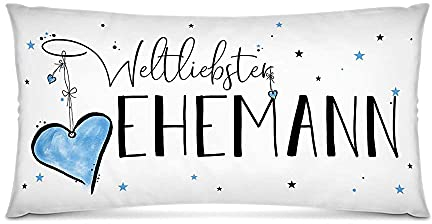 PR Print Royal XXL-Deko-Kissen mit Füllung - Weltliebster Ehemann - Geschenk für den besten Ehemann, Geburtstag, Liebe, Jahrestag - Weiß, 80x40 cm
