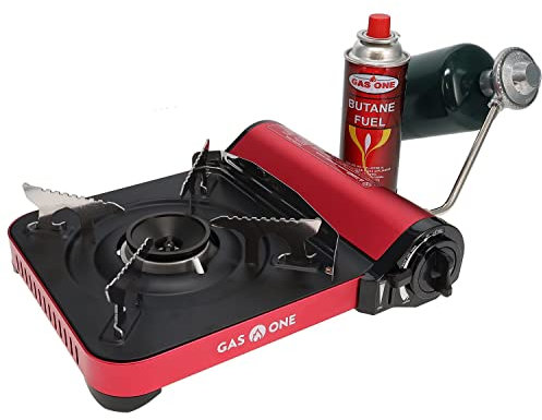 Gas One GS-3100P Réchaud de camping portable à double combustible 12 000 BTU avec étui de transport Finition métallique