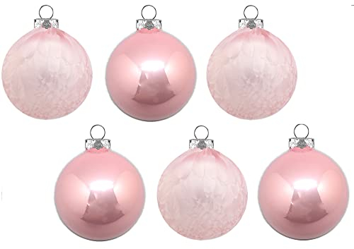 Thüringer Glasdesign Glaskugeln EIS/Opal 806-1234-999 | 6 Stück | Ø 8 cm - Rosa - Christbaumkugeln Weihnachtsbaumschmuck Edel Dezent Frost