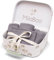 Milaboo® 4er Set Lätzchen Baby Geschenk zur Geburt I 100% Bio-Baumwolle I Lätzchen - Handtuch - Spucktuch - Dreieckstuch mit Spielkoffer (Geschenkset Dunkelgrau)
