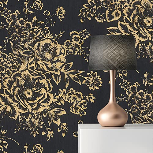 TADESSI Tapete Blumen Florentin M1-No.2169 | Vliestapete | Gold | Schwarz | Floral | Abstrakt