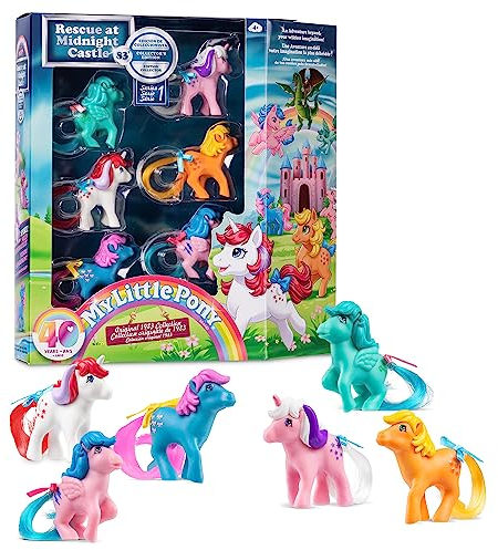 Basic Fun My Little Pony 40-jähriges Jubiläum Figuren Sammlerset, 6 Klassische Pony-Figuren in originalen Retro-Designs, Spielzeug Geschenkset, Retro-Pferdespielzeug für Mädchen und Jungen