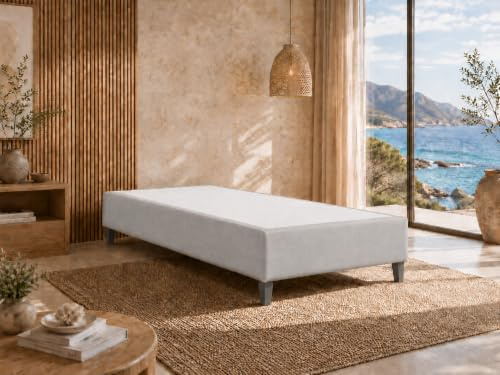 Best For Home BoxspringbettGestell 70x200 | Gepolsterter Bettrahmen ohne Matratze | Modernes Einzelbett mit 12 cm hohen Holzfüßen | Wasserfestes & Strapazierfähiges BoxspringrahmenBett