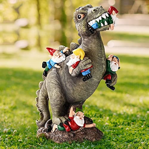 SOWSUN Dinosaurier Zwerg Gartenstatue Gartendekoration, Dinosaurier Essen Zwerge Outdoor Figur für Einweihungsgeschenke Gartendekoration, Rasen, Hof Dekoration Einweihungsgeschenk