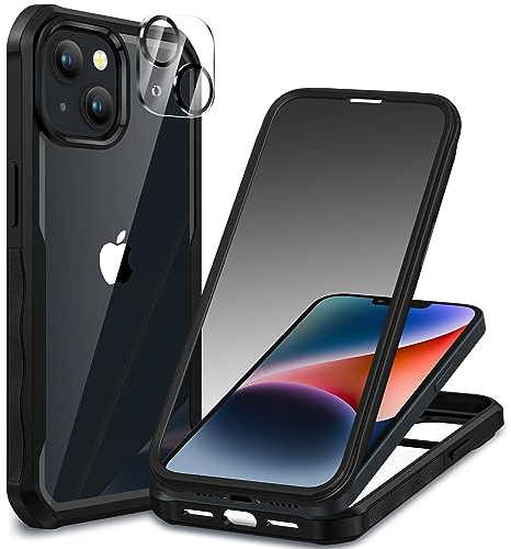 CENHUFO Sichtschutz Hülle für iPhone 14/iPhone 13, 360 Grad Handyhülle Schutzhülle mit Eingebautem Privacy Panzerglas Displayschutz und Kameraschutz Stoßfest Panzerhülle Bumper Cover Case -Schwarz