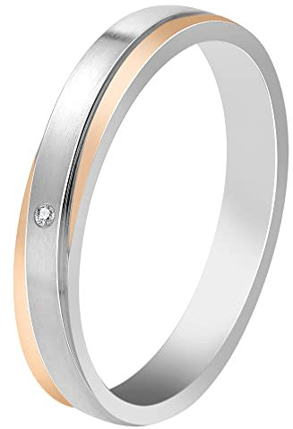 Akzent-Eheringe Partnerringe Verlobungsringe Edelstahl mit Similistein + Gravur bicolor silberfarbig & goldfarbig (Damenring, 60)