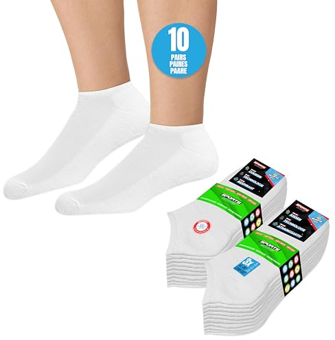 SOXCO Chaussettes Basses Homme 43-46 Socquettes Courtes Femme - Lot de 10 Paires (EU 43 46, Blanc)