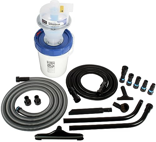 Cen-Tec Systems Montierter Quick Click Staubabscheider mit Verriegelungsnetzadapter-Set und Vakuumwerkzeugen, 5 Gallonen Mülleimer, Schwarz