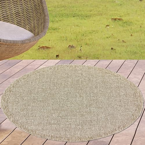 CARPETIA In- & Outdoor Teppich Rund Uni Natur Beige Sisal-Look Ø 120 cm | Pflegeleicht, wetterfest, UV-beständig und langlebig, OEKO-TEX geprüft, für Balkon, Terrasse, Garten & Küche