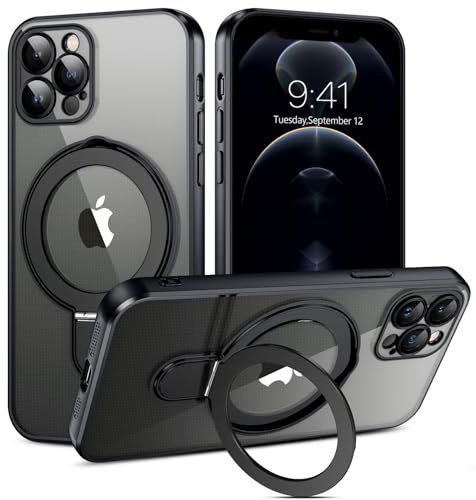 BENTOBEN Coque Magnétique pour iPhone 12 Pro Max avec Support Anneau Intégré avec Protection Antichoc,Etui Transparent Anti-Poussière Housse Case pour iPhone 12 Pro Max 6.7-Noir