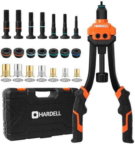 HARDELL Rivet Nut Tool Kit, 14 Rivnut Tool Kit with 80PCS Rivet Nuts, 6 Metric & Inch Mandrels M6, M8, M10, 1/4-20, 5/16-18, 3/8-16 and Rugged Carrying Case