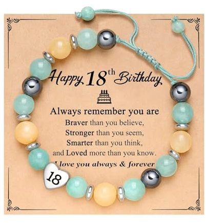 ENSTAB Geburtstagsgeschenk Naturstein-Armband Mädchen 18 Jahre Armband Geburtstagsgeschenk (Grün-18)