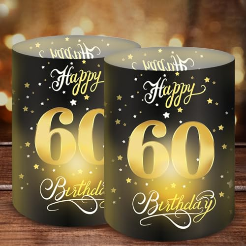 Moorle 12 Windlicht Tischdeko 60 Geburtstag, Deko 60. Geburtstag Männer, 60 Jahre Happy Birthday Tischdeko, Geburtstag Tischdeko Frauen, Windlichter Deko für Teelichter oder Kerzen