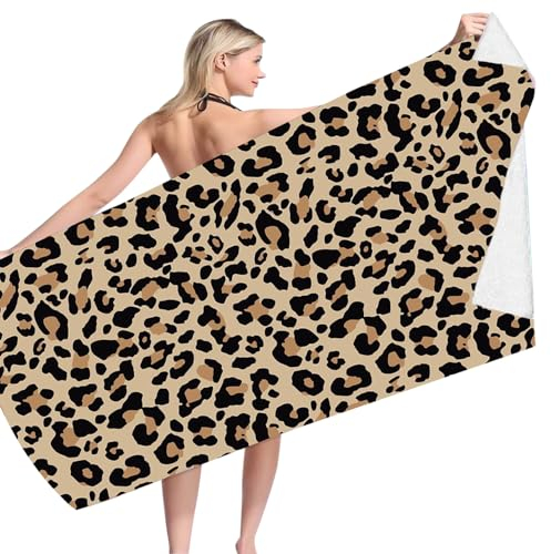 BDQYLOUJ Badetuch Mit Leopardenmuster, Leopardenmuster Strandtuch, Sommer Strandtücher Schnelltrocknend Sand Proof Saugfähig Handtücher Für Kinder Und Erwachsene, 75 * 150cm