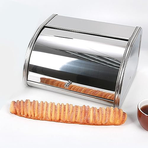Blanketswarm Bread Box for Kitchen Countertop,Stainless Steel Bread Box with Roll up Lid,Large Capacity Bread Storage Container,Metal Bread Bin,For Bread Cake Doughnut Food Tableware(Mirror Surface)