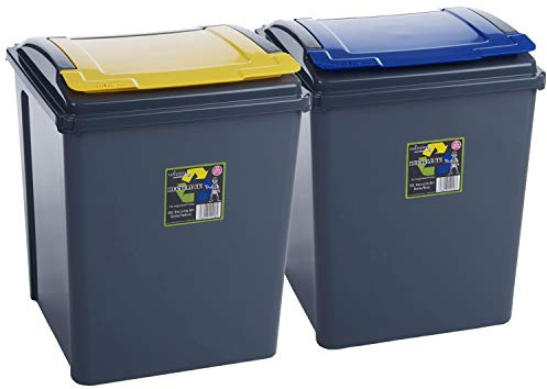 2x50L Poubelle 50l Noir-Jaune-Bleu 2 Compartiments Système tri déchets 50l