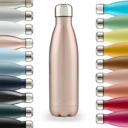 Blumtal® Bouteille isotherme Charles- Gourde 350ml - Gourde inox sans BPA froid&chaud- Thermos isotherme en métal- Bouteille d'eau- Gourde acier inoxydable- Bouteille isotherme 350ml - Métal rose