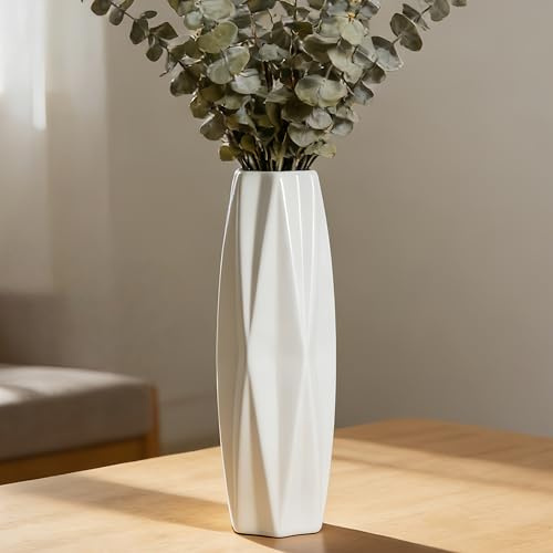 JIDOFUE Keramikvase, Weiße Blumenvase, 12 Zoll/30 cm hoch Moderne strukturierte Vasen für Bauernhaus, Regal, Tischmittelpunkte, Heimdekoration, Wohnzimmerdekorationen Große Muster-Vase für Pampasgras