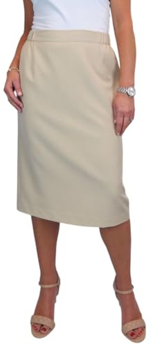 Paulo Due Lined Pencil Skirt for Women Smart Ladies Below Knee Elasticated Waist Skirt Office Evening Beige 10-24 (16)