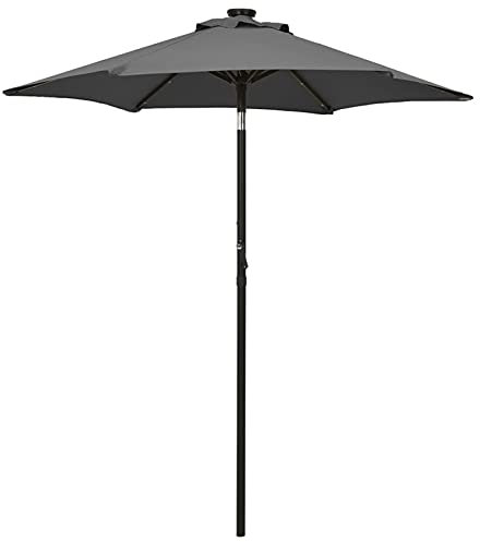 Homgoday Parasol de Terrasse Inclinable avec LED, Anthracite et Gris Foncé, 200 x 211 cm, Aluminium et Polyester