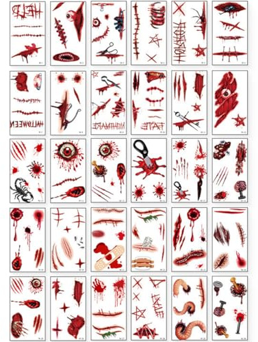 JEYORZY 30 feuilles Tatouage Temporaire, Halloween Tatouages Temporaires, Halloween Temporaire Faux Tatouage, Tatouage Joker, Déguisement Tatoo Autocollant Pour Halloween Carnaval Cosplay