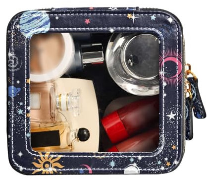 FRODOTGV Transparente Make-up-Tasche, kleine Kulturbeutel, Leder, Kosmetiktasche, Weltall, 1 Size