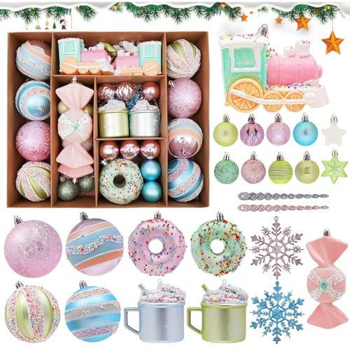 Palline di Natale Infrangibili - Ornamenti Glitter Blu e Bianco per Albero, Matrimoni e Decorazioni Per Feste (Macaron-70)