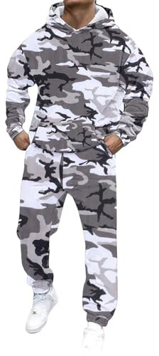 Qixiu Herren Trainingsanzug, Jogginghose & Sweatshirt, 4XL, Grau, Rot, Camouflage, Polyester, Loose Fit, Maschenwäsche, 4 Taschen, Casual Fashion, große Größen, Männer, SUIT