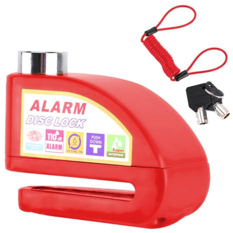 ZONADAH Motorbike Alarm Disc Brake Lock 130dB Motorcycle Disc Lock with Reminder Cable High Security Disc Locks Anti-Theft Motorbike Locks for Bike Moped Motocross Red