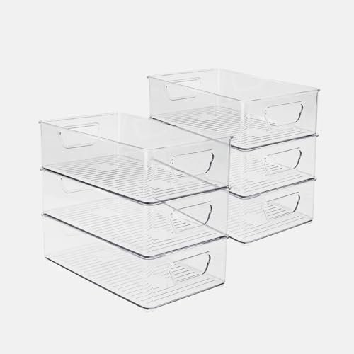 SHIZHUNIAO Juego de 6 organizadores para frigorífico, caja de almacenamiento transparente apilable con asa, organizador para cocina, armarios, frigorífico, despensa