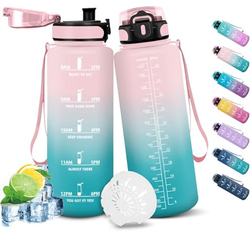 HoneyHolly Botella Agua, Motivacional 1,5 Litro, Botella Agua Gimnasio, Marcador de Tiempo, Cantimplora, Prueba de Fugas, Botella de Agua, Reutilizable, Botella Gym, para Escuela Camping Fitness