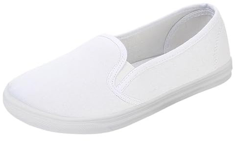 Tenis clásicos de lona para mujer, sin cordones, cómodos, planos, transpirables, ligeros, sin cordones, zapatos casuales de moda, White, 39 EU