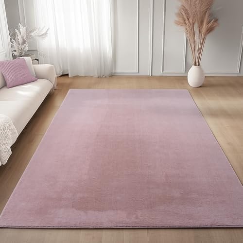 Carpettex Kurzflor Teppich Wohnzimmer 160 x 220 cm Rosa - Teppich Waschbar, Weich, rutschfest, modern einfarbig Design - für Schlafzimmer, Küche, Esszimmer