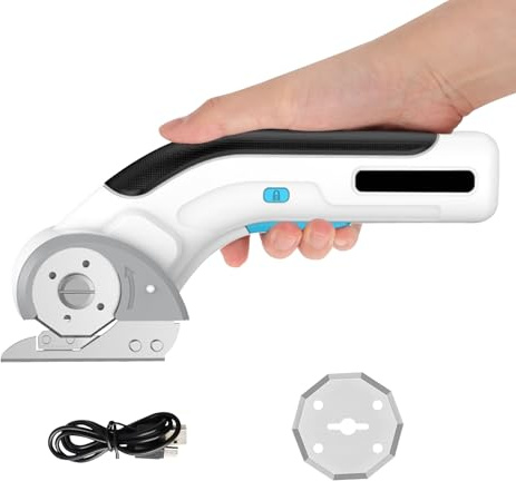 Elektrische Stoffschere, kabellos, batteriebetrieben, mit 2 Klingen, tragbare 4-V-Power-Schere mit wiederaufladbarem 2-Ah-Lithium-Akku, 340 U/min Schnittgeschwindigkeit, 25 mm dick, für Leder