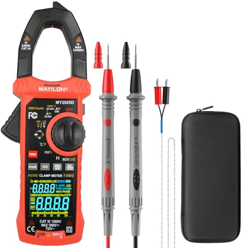 Clamp Meter, MAYILON Digital Multimeter Tester with Non-Contact Voltage Tester, Amp Meter Clamp with 1000V/1200A AC/DC, High definition LCD Display & Audible Buzzer MY2025D