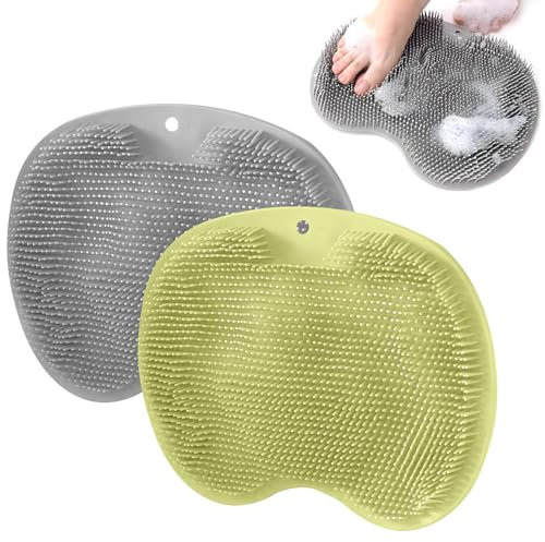 Xumann 2 Pcs Silicone Foot Scrubber Cleaner for Shower, Non Slip Suction Scrubber Mat for Cleaning and Massage (Green and Gray)