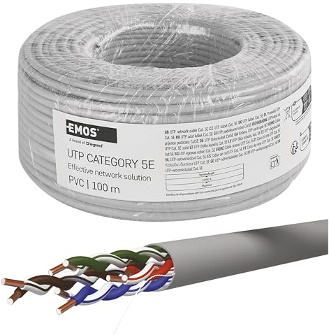 EMOS - UTP Netzwerkkabel CAT 5e, 100m, PVC - CAT5e-Patchkabel UTP - CCA-Draht - Gigabit LAN Kabel - ungeschirmtes Ethernet Kabel - für Innenbereich