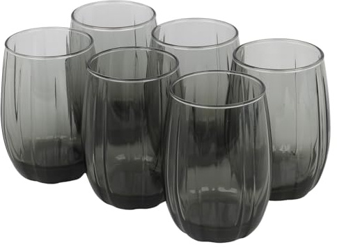 Queensway Home & Dining 6-Piece Coloured Glass Tumbler Set - Stylish, Durable Drinkware for Cocktails, Juices & Everyday Use - 240ml Dark Grey Dishwasher Safe Glasses