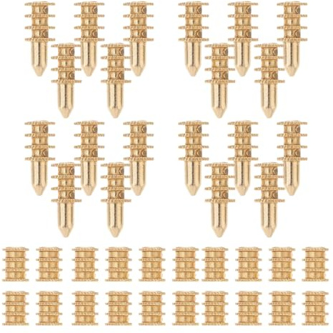 20 Stück Tischblattdübel mit Positionierungsstift für Esstischplatten | Zinklegierung, Goldfarbene Oberfläche, für Möbelreparatur und Holzplatten, mit Hülsenverbinder