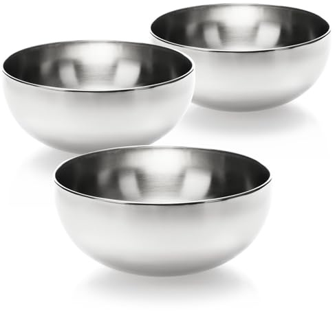 com-four® Juego de 3 Cuencos de Acero Inoxidable Ø 20 cm | Cuencos para mezclar, ensalada, servir, aperitivos, salsas o agua para mascotas, aptos para lavavajillas