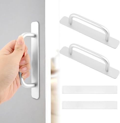JASOLYI 2pcs Door Handles, Adhesive Cabinet Handles No Drill Self Stick Cupboard Handles for Cabinet, Drawer, Window, Door, Wardrobe, Table, Bookcase, 150 x 25 mm (Silver)