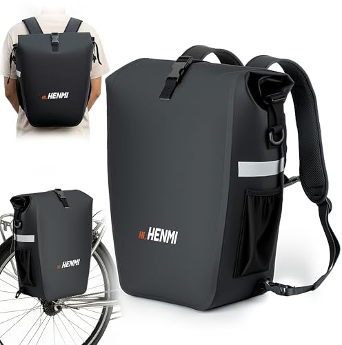 HENMI 3 in1 Fahrradtasche 28L | Fahrradtaschen Gepäckträger mit Wasserdicht und Reflektierend, Geeignet als Gepäckträgertasche, Rucksack, Umhängetasche